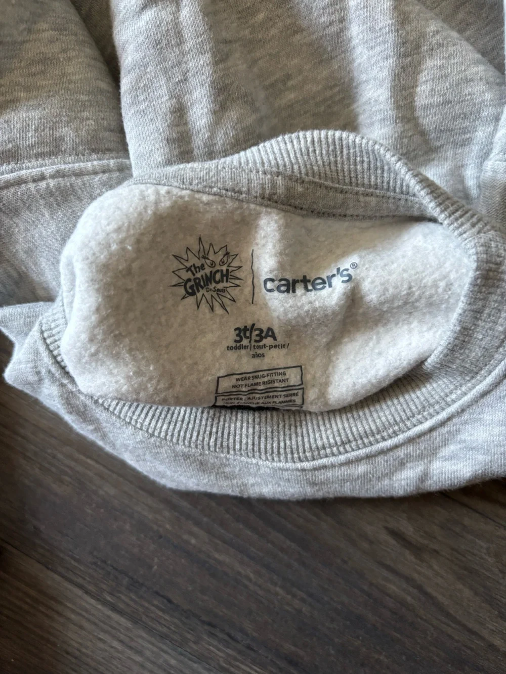 Carter's Boy Toddler Gray Sweatshirt with Grinch Graphic and Red Santa Hat